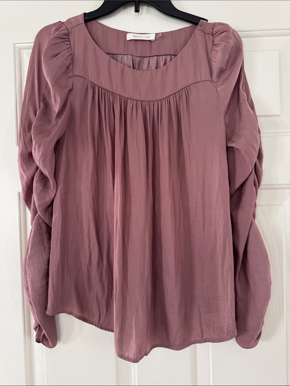 Mustard Seed Dusty Rose Gathered Long-Sleeve Blouse small